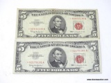 (2) U.S. 5 DOLLAR RED SEAL STAR NOTES.