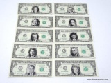 (10) U.S. 1 DOLLAR PRESIDENTIAL PORTRAIT NOTES.