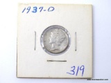 1937-D ALMOST UNCIRCULATED MERCURY DIME.