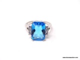 .925 STERLING SILVER LADIES 6CT SWISS BLUE TOPAZ RING. SIZE 8.