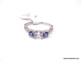 .925 STERLING SILVER LADIES 1 1/2 CT SAPPHIRE GEMSTONE RING. SIZE 8.