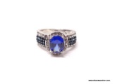 .925 STERLING SILVER LADIES 2 1/2 CT SAPPHIRE RING. SIZE 8.