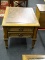SINGLE DRAWER END TABLE WITH FORMICA BIRDS EYE MAPLE TOP AND SQUARE TAPERED LEGS. MEASURES 21 IN X