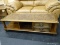 SINGLE DRAWER END TABLE WITH FORMICA BIRDS EYE MAPLE TOP AND CENTER SHELVING AREA. MEASURES 21 IN X