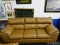 LEATHER 3 CUSHION SLEEPER SOFA WITH OVERSTUFFED CUSHIONS. MEASURES 86 IN X 36 IN X 38 IN. HAS