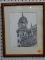 FRAMED SKETCH OF A CLOCK TOWER. SIGNED BY THE ARTIST 