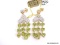 .925 SILVER PERIDOT & WHITE TOPAZ DANGLE EARRINGS WITH YELLOW GOLD OVERLAY. 20 HEART PERIDOTS