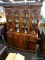 SAGINAW FURNITURE MAHOGANY 2 PIECE CHINA CABINET WITH DROP DOWN BUTLERS DESK. TOP SECTION HAS 4