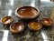 WOODEN BOWL SALAD SET. INCLUDES A SALAD MIXING BOWL AND 4 SMALLER SALAD BOWLS. LARGEST MEASURES 13