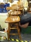 SET OF 4 PLANK BOTTOM SWIVEL BARSTOOLS WITH TURNED LEGS. EACH MEASURES 16 IN X 15 IN X 41 IN. SOLD