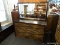 MODERN 3 DRAWER DRESSER WITH MIRROR AND METAL PULLS ON THE DRAWERS. MATCHES #'S 15 - 18. MEASURES 57