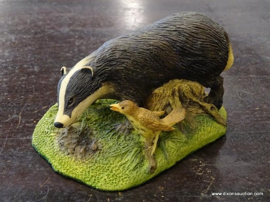 CROWN STAFFORDSHIRE FIGURINE OF A BADGER. MEASURES 4.5 IN X 4 IN X 3 IN. ITEM IS SOLD AS IS WHERE IS