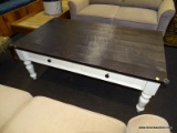 MODERN COFFEE TABLE WITH 2 DRAWERS. MEASURES 51 IN X 30 IN X 20 IN. SOLD AS IS, WHERE IS, WITH NO