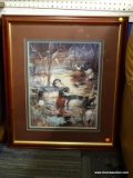 FRAMED AND TRIPLE MATTED WOOD DUCK PRINT IN A CHERRY FRAME. MEASURES 27 IN X 32 IN. ITEM IS SOLD AS