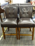 BLACK HIGH TOP CHAIRS WITH MAHOGANY LEGS. EACH MEASURES 18 IN X 22 IN X 39 IN. TOTAL OF 4. ITEM IS