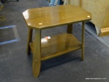 END TABLE WITH 1 LOWER SHELF. MEASURES 21 IN X 13 IN X 19.5 IN. ITEM IS SOLD AS IS WHERE IS WITH NO