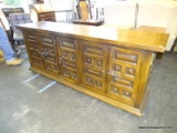 DREXEL ORIENTAL STYLE BUFFET WITH 5 DOORS AND BOLT STYLE DOOR LOCKS. HAS 3 INTERIOR DRAWERS ON THE