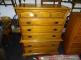 CHERRY TALL CHEST WITH 6 DRAWERS WITH BRASS PULLS AND BRACKET STYLE FEET. MEASURES 41 IN X 20 IN X