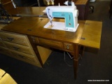 VINTAGE SINGER SEWING MACHINE (SERIAL #AR789849) WITH WOODEN CASE WITH LIFT-TOP. MADE IN THE USA.