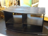 BLACK ROLLING ENTERTAINMENT STAND WITH 2 ADJUSTABLE SHELVES. MEASURES 40 IN X 23 IN X 23 IN. SOLD AS