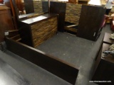 MODERN KING SIZE BED WITH WOODEN RAILS. MATCHES #'S 15 - 19. MEASURES 84 IN X 86 IN X 49 IN. ITEM IS