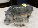 GOEBEL FIGURINE OF A HIPPO AND BABY. #503. ADULT MEASURES 7 IN X 3 IN X 3 IN. ITEM IS SOLD AS IS