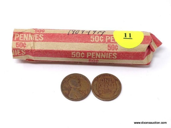1909-1919 WHEAT CENTS-1 ROLL (50)