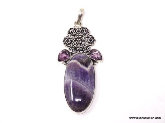 .925 2 1/2 AAA AWESOME DETAILED LARGE CHEVRON AMETHYST; WITH FACETED AMETHYST ACCENT PENDANT *NEW*