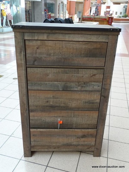 TRINELL CHEST OF DRAWERS MATCHES THEIR AUTHENTICITY. RUSTIC FINISH, PLANK-STYLE DETAILS AND NAILHEAD