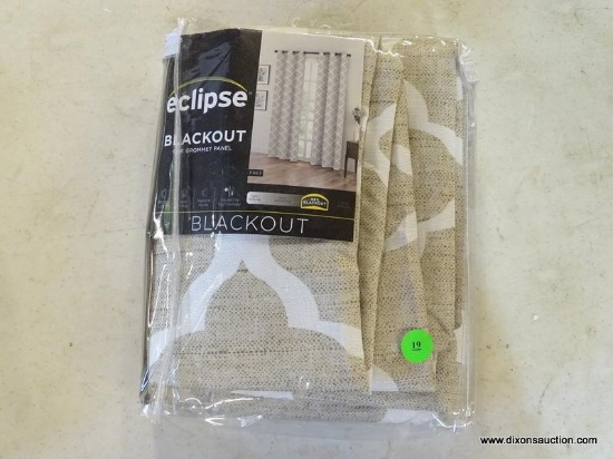 ECLIPSE BLACKOUT ONE GROMMET PANEL CURTAINS. ARE IN THE PACKAGE. MEASURES 42 IN X 95 IN. ITEM IS