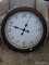 (LR) ROUND CHANEY WALL CLOCK WITH A MAHOGANY FINISH CASE. MEASURES 24