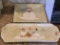 (KIT) LOT OF 2 SNOWMAN THEMED PLATES. 1 IS SQUARE AND 1 IS AN OBLONG DOUBLE HANDLED TRAY. ITEM IS