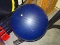 (FURN) COBALT BLUE COLORED EXERCISE BALL. ITEM IS SOLD AS IS WHERE IS WITH NO GUARANTEES OR