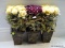 (DWN BED) SET OF 3 ARTIFICIAL POTTED FLOWER BOUQUETS. 2 ARE CREAM AND 1 IS MAROON IN COLOR. EACH