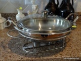 (FAM) CUISINART CHAFING DISH WITH STAND AND 2 SPOTS FOR BURNERS. ITEM IS SOLD AS IS WHERE IS WITH NO