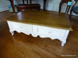 (PAR) ETHAN ALLEN COFFEE TABLE WITH 4 DRAWERS (2 ON THE FRONT AND 2 ON THE BACK), SHELL CARVED