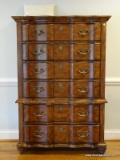 (BED 1) HARDEN FURNITURE CO. BOMBE 6 DRAWER TALL CHEST WITH BRASS STYLE PULLS. MEASURES 45 IN X 21