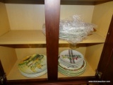 (BAS) CABINET LOT OF ASSORTED PLATES TO INCLUDE 7 TRADITIONS CHRISTMAS TREE PLATES, 6 JOY TO THE