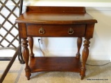 (DWN BED) HARDEN FURNITURE CO. 1 DRAWER AND 1 SHELF SIDE TABLE WITH GALLERY BACK AND CARVED LEGS.