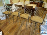 (BAS) SET OF 4 HIGH TOP SWIVEL ARM CHAIRS WITH METAL ARMS AND WOOD & METAL BACKS. EACH MEASURES 22