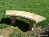 (OUT) CONCRETE BENCH WITH CHISELED ACCENTS ON THE LEGS. MEASURES 52 IN X 20 IN X 17 IN. ITEM IS SOLD