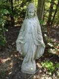 (OUT) CONCRETE STATUE OF MARY. MEASURES 26 IN TALL. ITEM IS SOLD AS IS WHERE IS WITH NO GUARANTEES