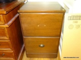 (BAS) MAHOGANY 2 DRAWER FILING CABINET WITH METAL PULLS. MEASURES 18 IN X 18 IN X 29 IN. IS MISSING