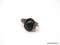 VINTAGE .925 STERLING SILVER RING WITH CENTER SET MALACHITE GEMSTONE, ACCENTED WITH A SILVER LEAF &