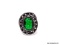 GERMAN SILVER & GREEN EMERALD GEMSTONE RING. THE RING SIZE IS 9.
