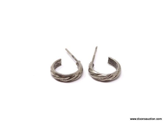 SMALL PAIR OF .925 STERLING SILVER "C" PIERCED EARRINGS. BOTH NEED EARRINGS BACKS. WEIGHS APPROX.