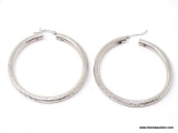 PAIR OF .925 STERLING SILVER PIERCED HOOP EARRINGS WITH ENGRAVED DESIGN. NOTE, ONE CLASP NEEDS TO BE