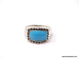 .925 STERLING SILVER & TURQUOISE RING WITH BEADED BORDER. WEIGHS APPROX. 6.20 GRAMS. RING SIZE IS 9.