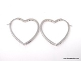 PAIR OF .925 STERLING SILVER HEART SHAPED PIERCED EARRINGS WITH CZ STONES DOWN THE SIDE. WEIGHS