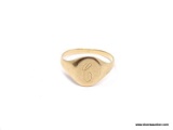 VINTAGE 14K YELLOW GOLD MONOGRAMMED RING. MARKED ON THE INSIDE. THE RING IS APPROX. SIZE 10-1/2. IT